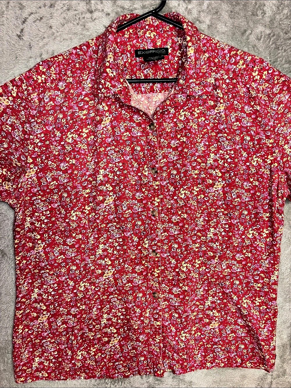 Express Floral Button Down Shirt Red & White Like New